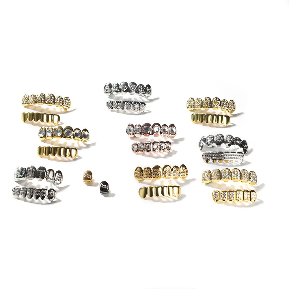Hip-hop diamond-encrusted and gold-plated teeth grillz