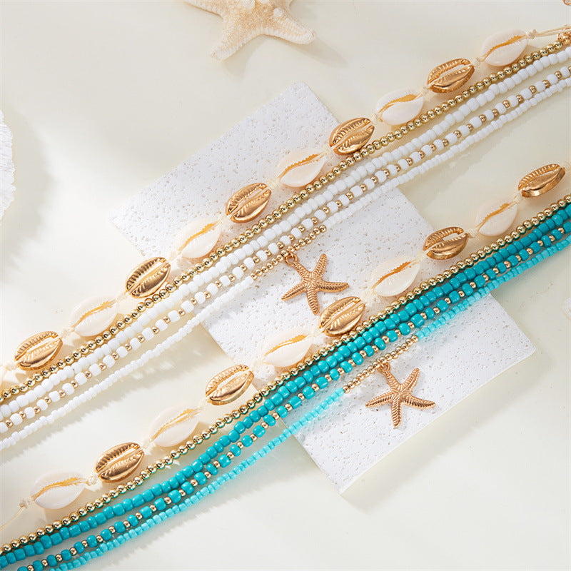 Starfish shell rice bead multi-layer necklace