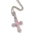 Hip-hop copper-inlaid purple zircon cross necklace