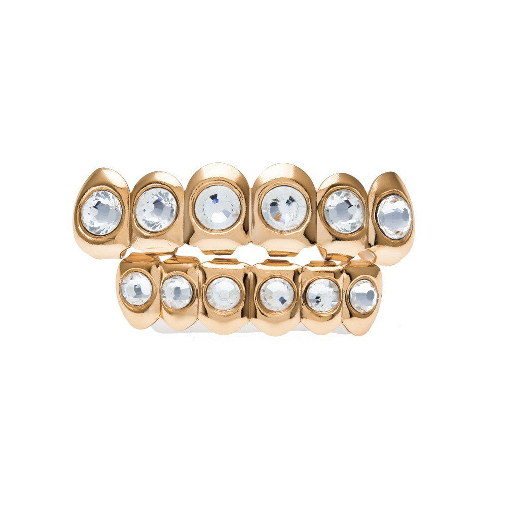 Hip-hop diamond-encrusted and gold-plated teeth grillz