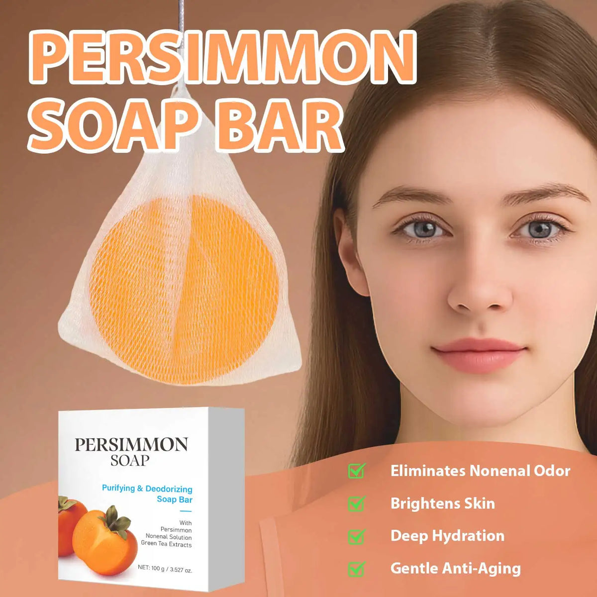 Persimmon Soap Bar for Body Odor Persimmon and Green Tea Extract For Men & Women Gentle on All Skin Types Natural Body Odor Soap